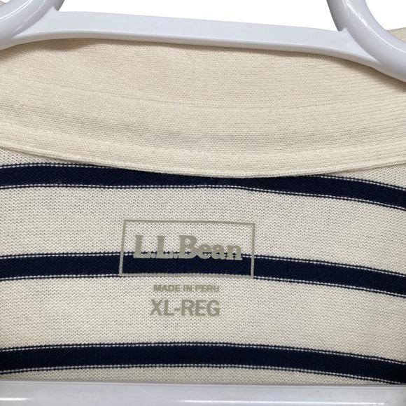 L.L. Bean Striped Polo Shirt V-Neck 3/4 Sleeve Women's XL REG Cream Navy - Picture 7 of 9